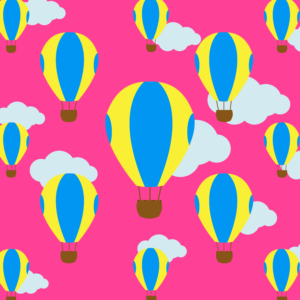 Flying Hot Air Balloon Vector On Pink Background With clouds